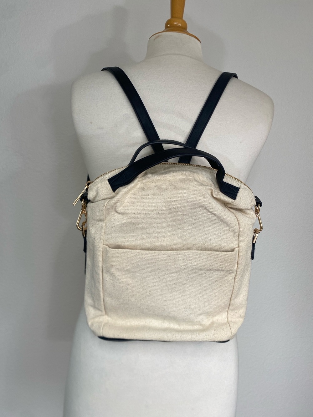 a new day Womens Oatmeal Canvas Faux Leather Backpack Purse Casual Coastal Girly